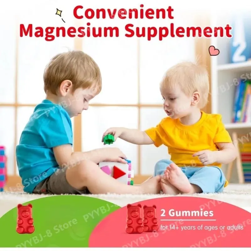 Magnesium Glycinate Gummies Strawberry Flavor with L-Theanine Vitamin B6/D3 Helps Reduce Stress and Support Muscle & Bone Health