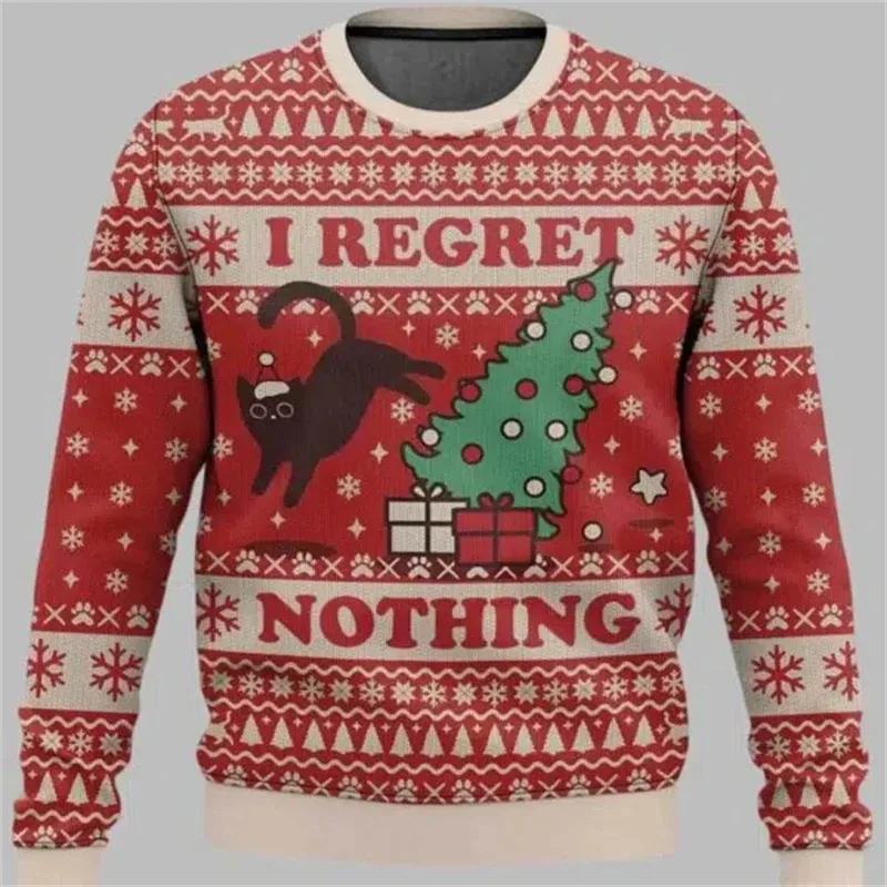 2025 Funny Cat Pattern Ugly Christmas Sweater For Men Fashion Autumn Crewneck 3D Printed Sweatshirt Loose Streetwear Pullovers