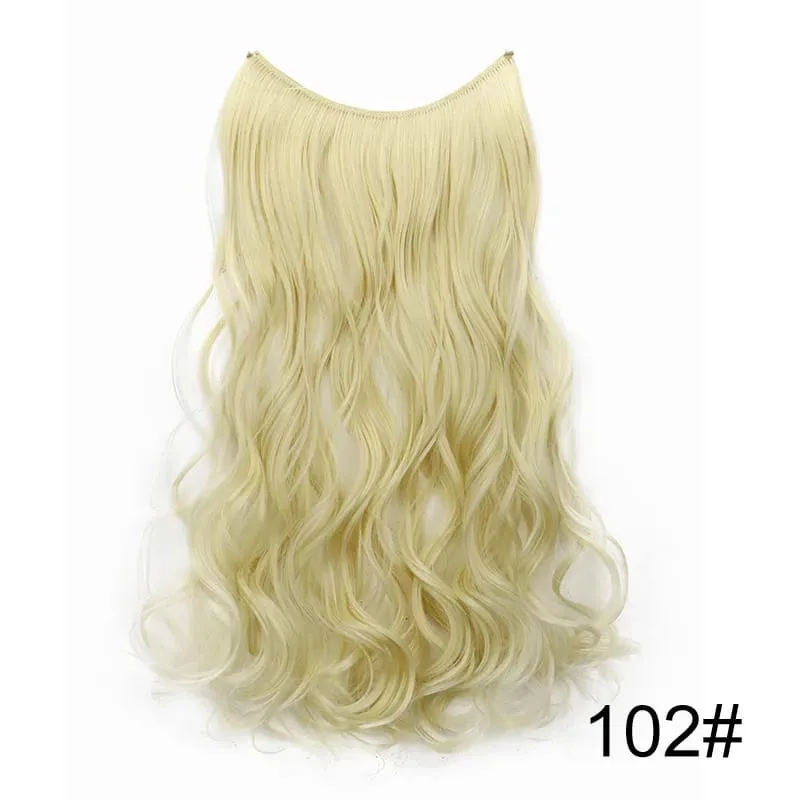 18Inch Synthetic Long Wavy Curly Halo Hair Invisible Fish Line Hair Extensions Heat Resistant Fiber Hairpiece For Women