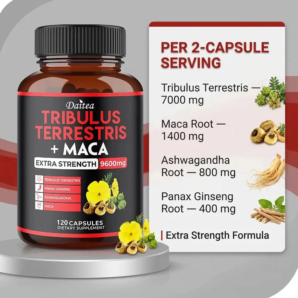 Tribulus Terrestris Capsules 7000mg with Maca Ginseng & Ashwagandha Energy Muscle Focus & Endurance Support for Men
