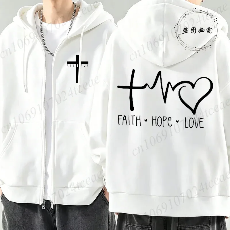 New Fashion Zipper Hoodies Christ Jesus Cross Print Men Hoodies Sweatshirts Fleece Hip Hop Street Hoodie Zip Up Sweatshirts Top