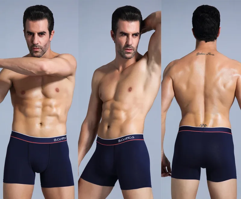 6 Pieces Solid Color Men's Panties BONITOS Letter Waistband Boxer Briefs Cotton Underwear Mens Boxers Classic Men Underpants