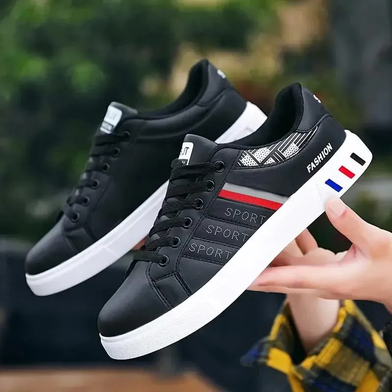 Men's Low-Top Lace-Up Sports Shoes Breathable Synthetic Material with Comfortable Fabric Lining Anti-Slip PVC Sole Striped Design Suitable for Casual and Outdoor Wear Daily Sneakers | Minimalist Style