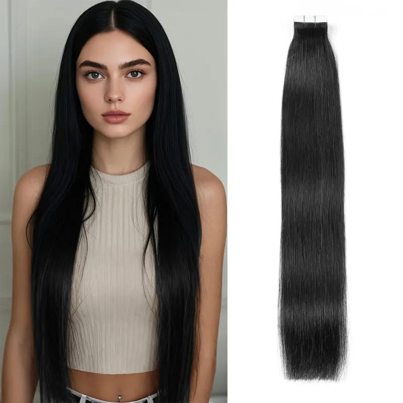 Tape in Hair Extensions Human Hair Silky Straight Tape ins Human Hair Extensions 20 Pcs/Pack Real Human Hair Tape in Extensions
