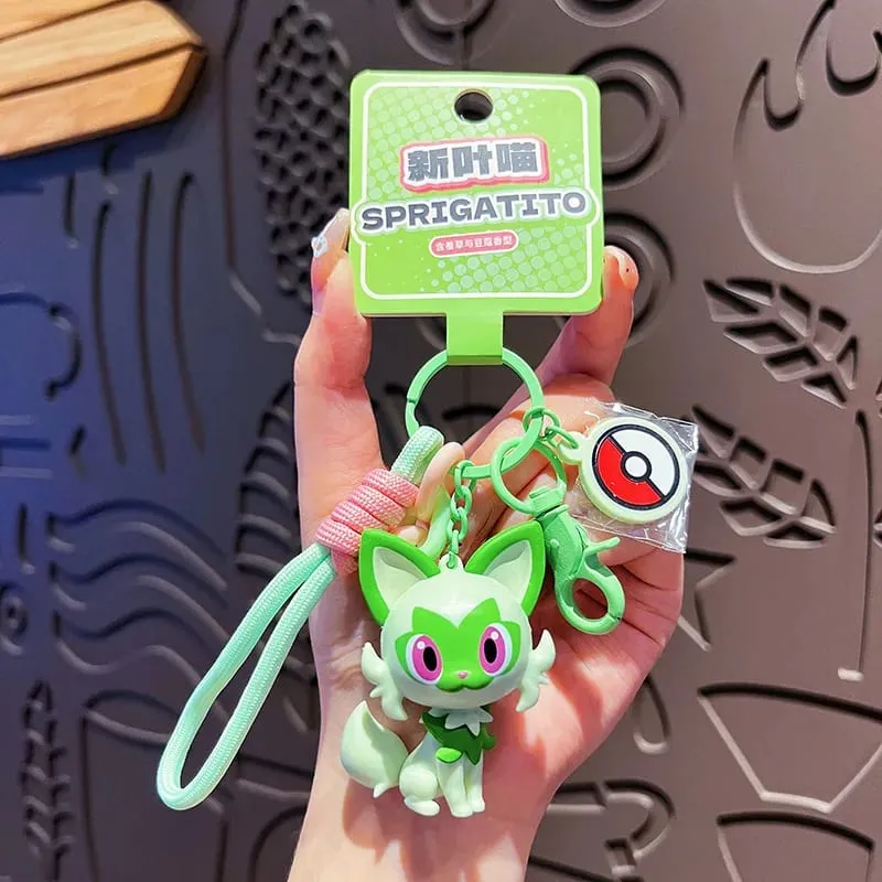 정품 포켓몬 키 체인 피카추 Gengar Sylveon Sprigatito Quaxly Fuecoco 애니메이션 액션 피규어 장난감 열쇠 고리 향수 펜던트