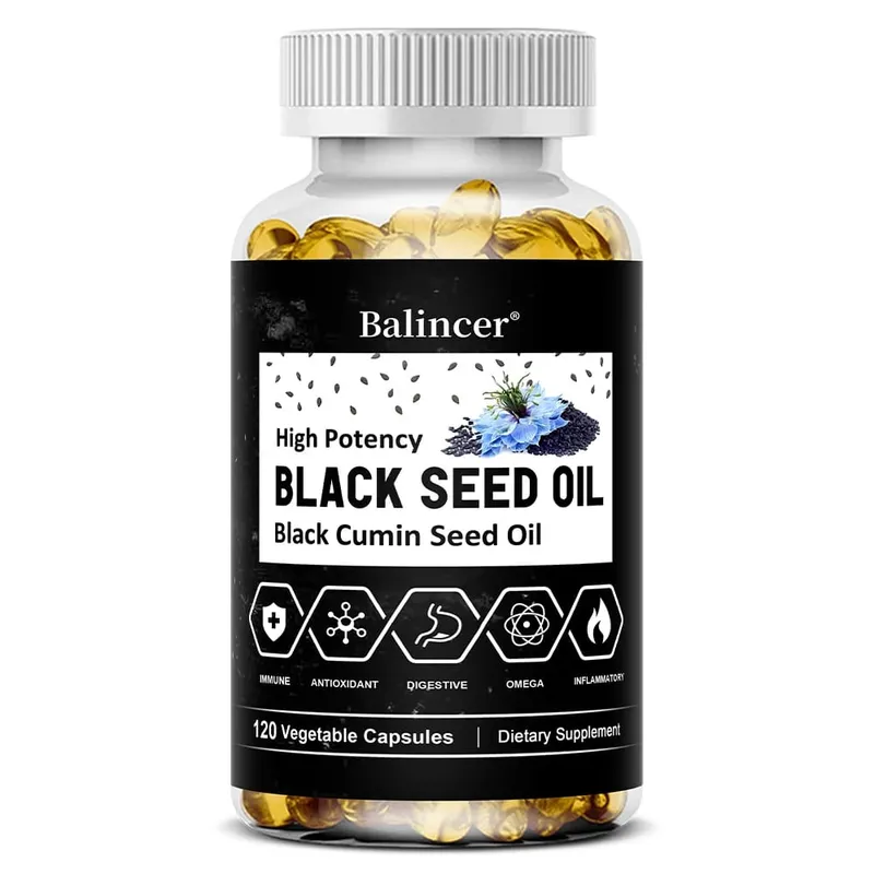Black Cumin Seed Oil Capsules Cold Pressed Support Immune Cardiovascular Digestive Respiratory Health Skin and Hair Health