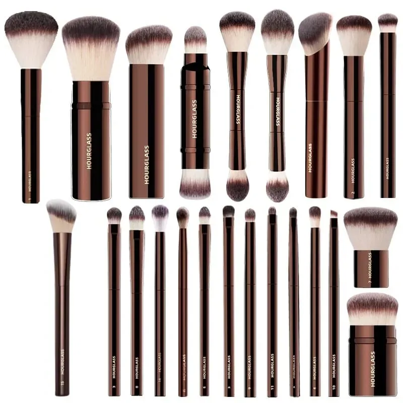 Hourglass The Full 23pcs Luxury Makeup Brushes Set Soft Synthetic Hair Metal Handle Complete Cosmetic Brush Set Free Pouch