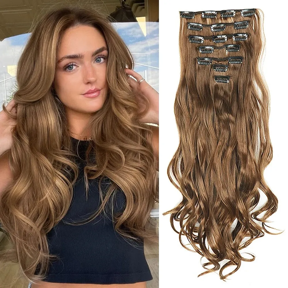 Synthetic Clip in Hair Extensions Purple hairpieces 7pcs/set 22inch Thick Hair for Women Girls Daily Party Cosplay