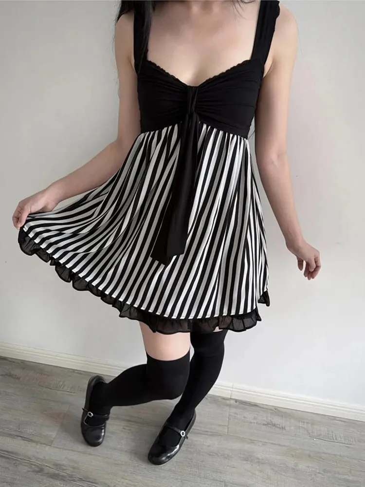 Y2K Harajuku Gothic Lolita Women's Dress Sexy Slim Fit Chic Trend Striped Suspenders Dresses Kawaii Japanese Emo Girl Streetwear