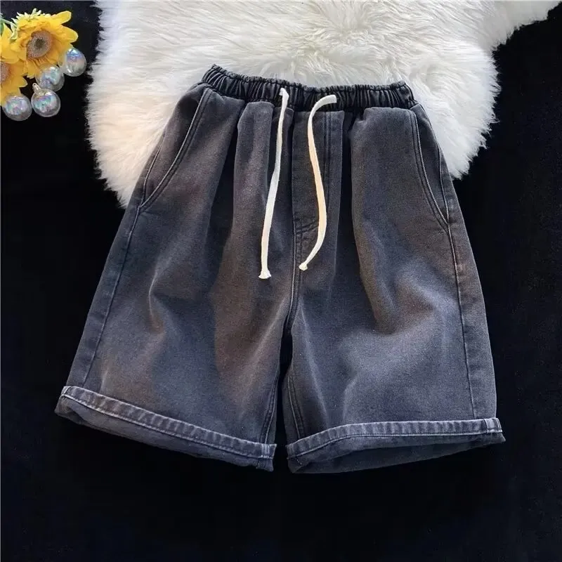 Summer Elastic Waist Jeans Men's Shorts Trend Loose Casual American Five-point Pants