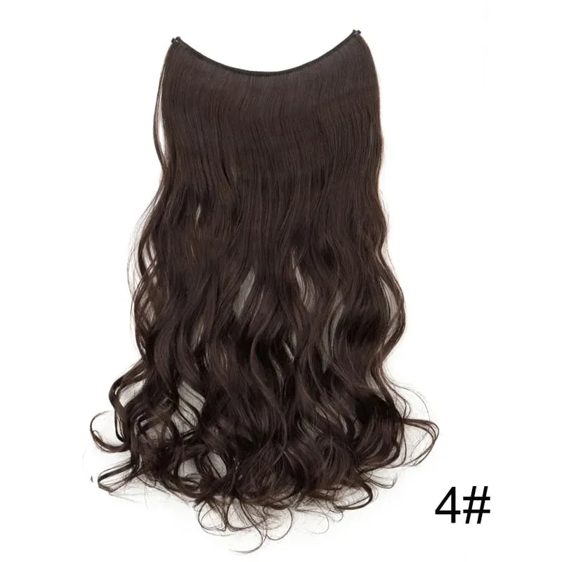 18Inch Synthetic Long Wavy Curly Halo Hair Invisible Fish Line Hair Extensions Heat Resistant Fiber Hairpiece For Women