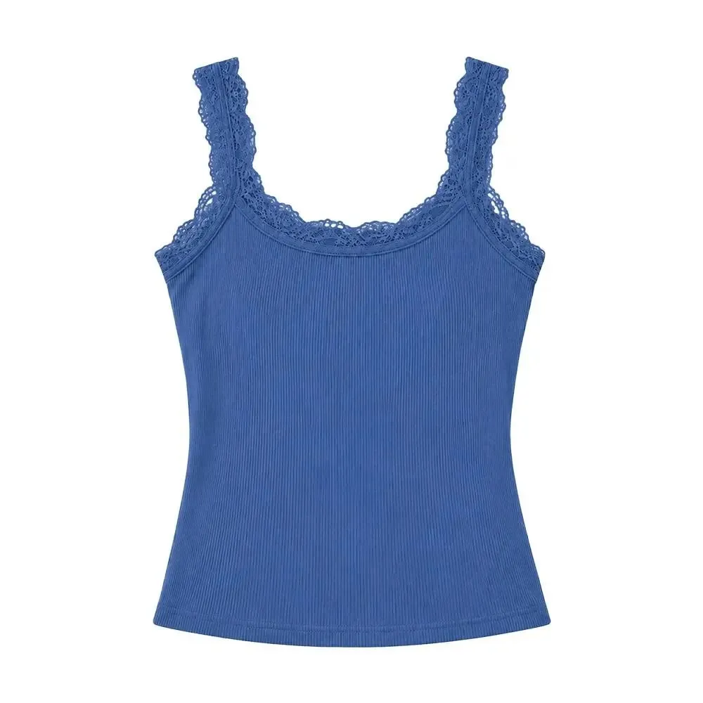 Casual U Neck Summer Tank Tops Slim Underwear Fitted Tops Camisoles Sleeveless Lace Top for Women