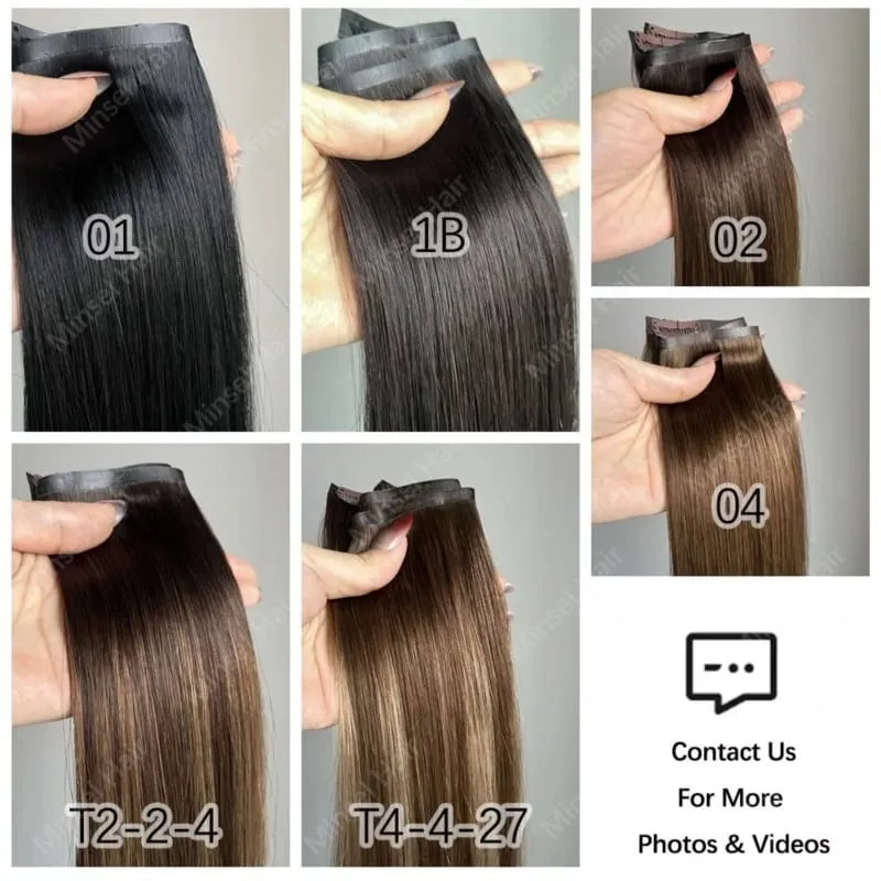 Tape PU Clip In Hair Premium Remy Clip In Human Hair Extensions 7pcs Clip-on Hair 14"-24" 110G Balayage Ombre Mocha Brown Black