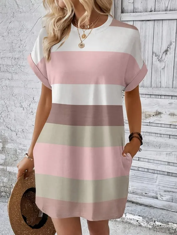 Plus Size Striped Women's T-Shirt Dress 