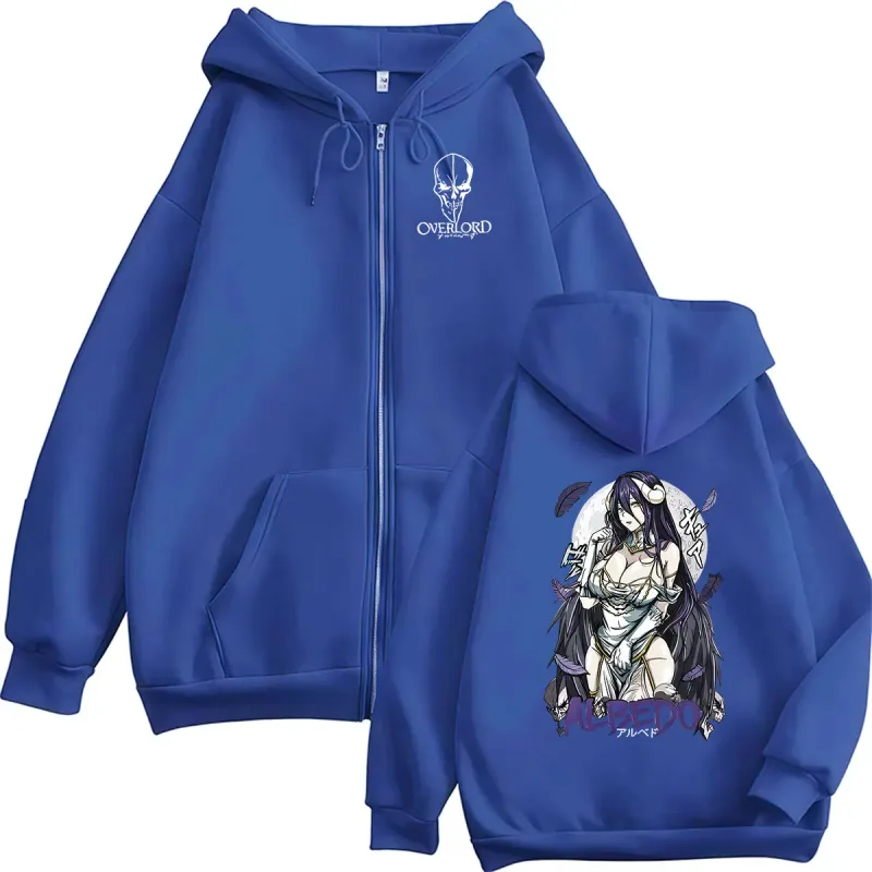 Anime Overlord Albedo Zipper Hoodie Men Women Casual Long Sleeve Fashion Jacket Sweatshirt Vintage Oversized Hoodies Streetwear