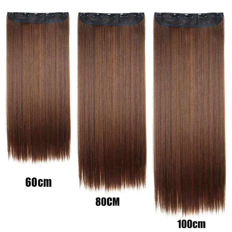 Synthetic 5Clip In Hair Extensions Long Straight Hairstyle Hairpiece Black Brown Blonde 24/32/40INCH Natural Fake Hair For Women
