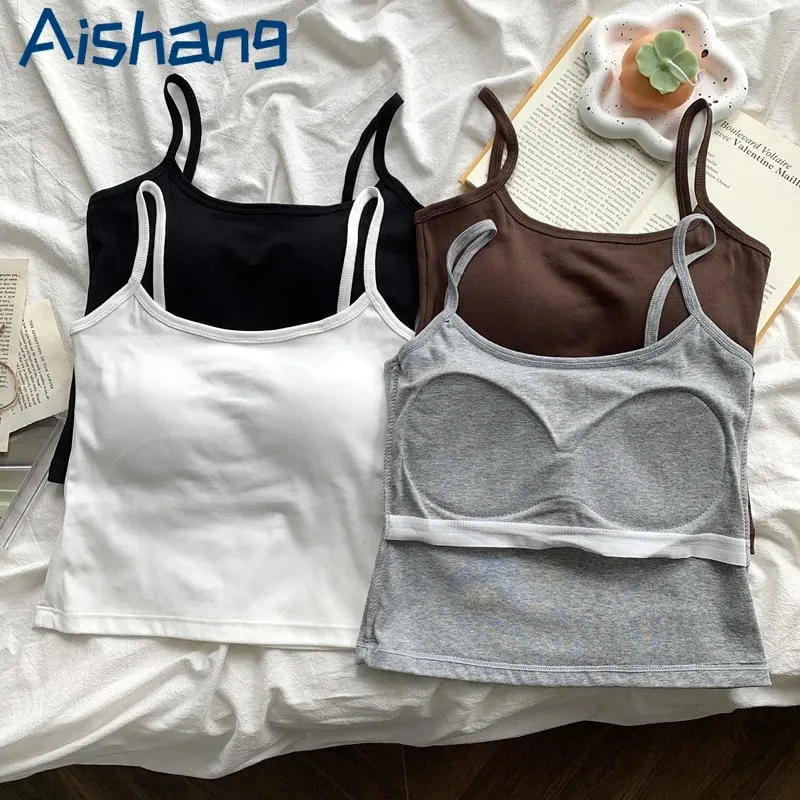 Women's Solid Color Straps Sleeveless Slim Camisole with Comfortable Chest Pad Daily Top Travel Inside Sport Cotton Vest