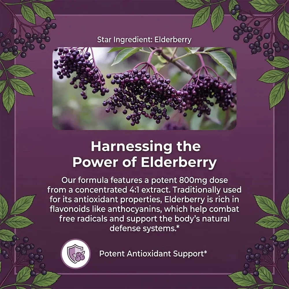 Elderberry Capsules Supports Skin Radiance Tone Immune Wellness for Adults Natural Herbal Supplement Antioxidant