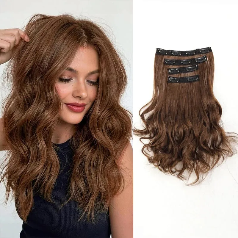 Wig piece wig women's four piece set large wave clip hair synthetic hair extensions