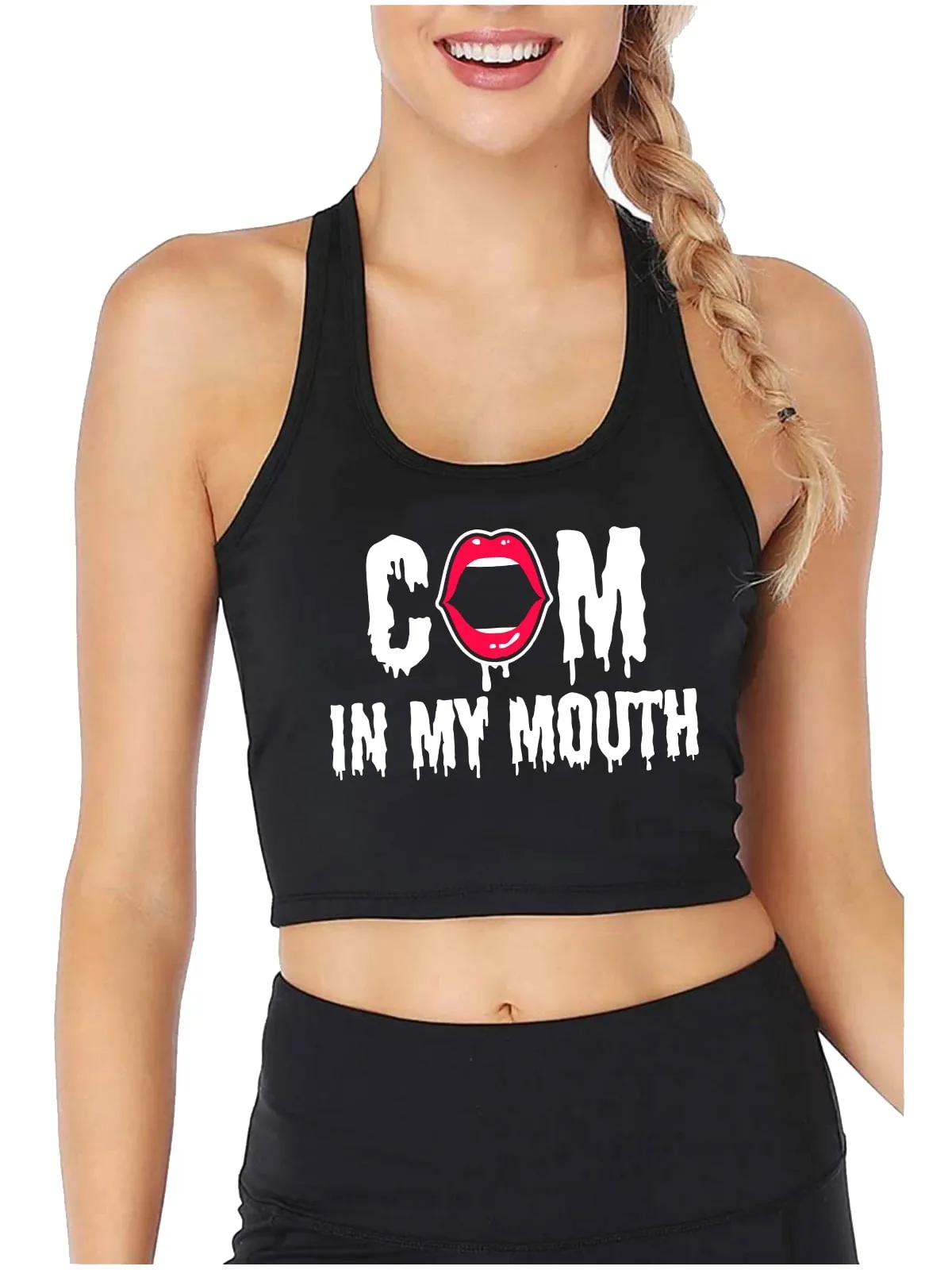 Chodź do moich ust Drukuj Seksowny, krótki top teściowa Humor Zabawa Flirty Bdsm Styl Tank Top Swinger Niegrzeczna koszulka — image 3