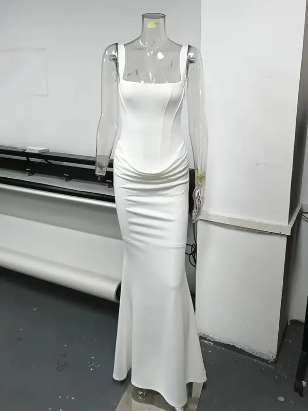 Typhaland Slim Pleated Maxi Dress For Women Sleeveless Sexy Plunge Evening Party Dress Summer 2026 Fashion Solid Female Clothes