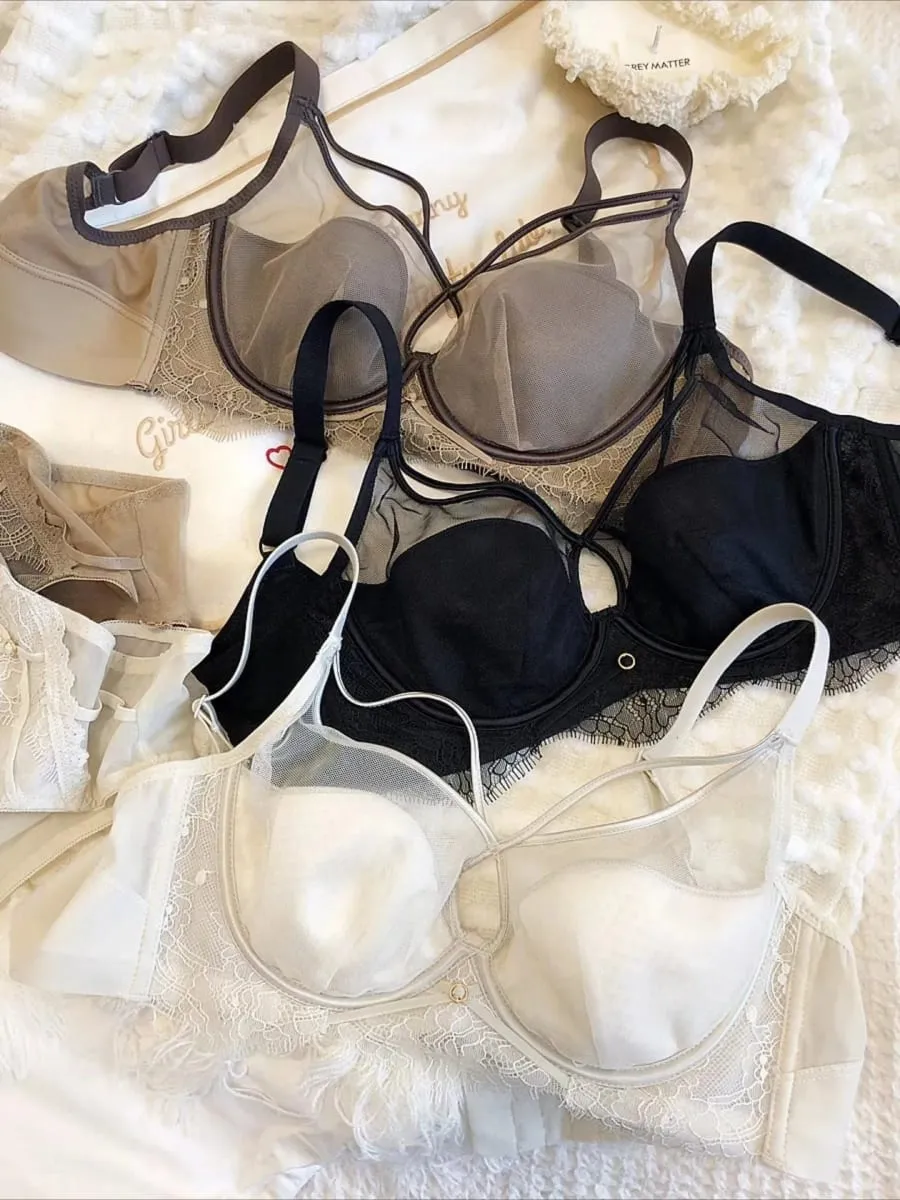 Sexy Hollow Bra Briefs Set Women Lace High Quality Underwear Thin Cup Adjustment Type Push Up Bras Mesh Lingerie Sets