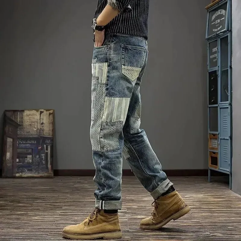 Autumn and Spring New Fashion Trend Retro Sports Straight Leg Printed Jeans Men's Casual Loose Comfortable High Quality Pants