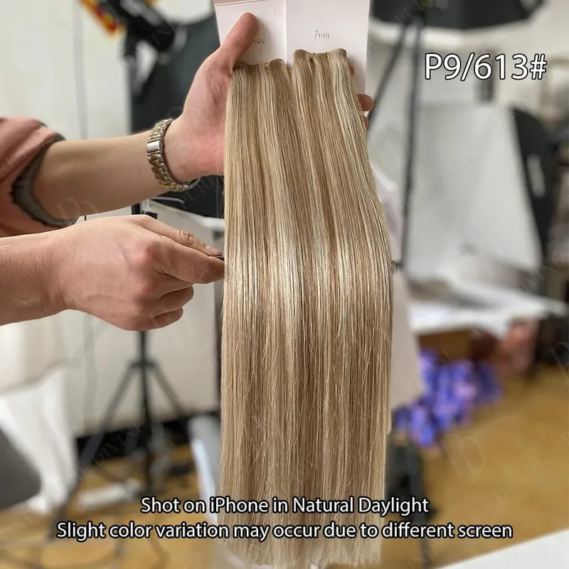 Hot Sale Genius Weft Human Hair Extensions 50g/pc Double Drawn Balayage Blonde Full End Invisible Straight Virgin Remy Hair 15A