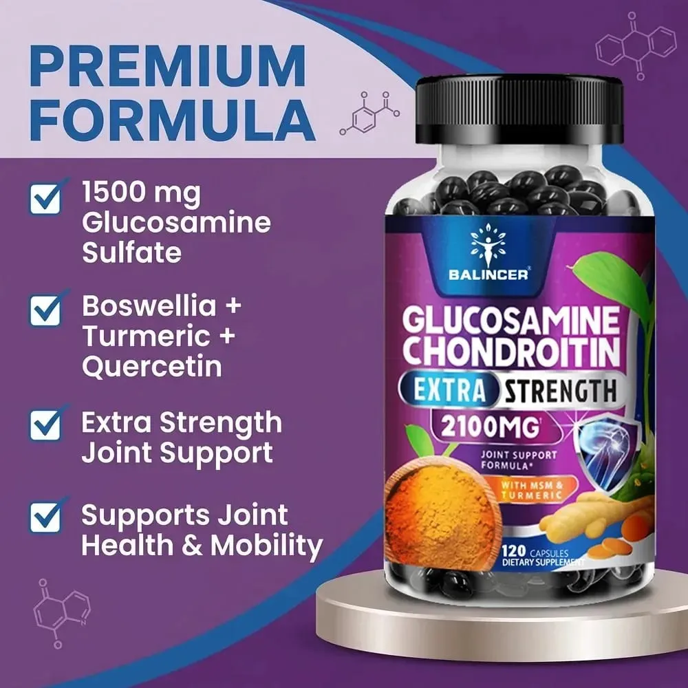 Glucosamine Chondroitin Turmeric & MSM - Joint Health Supplement Antioxidant Helps Relieve Back Knees and Hand Pain