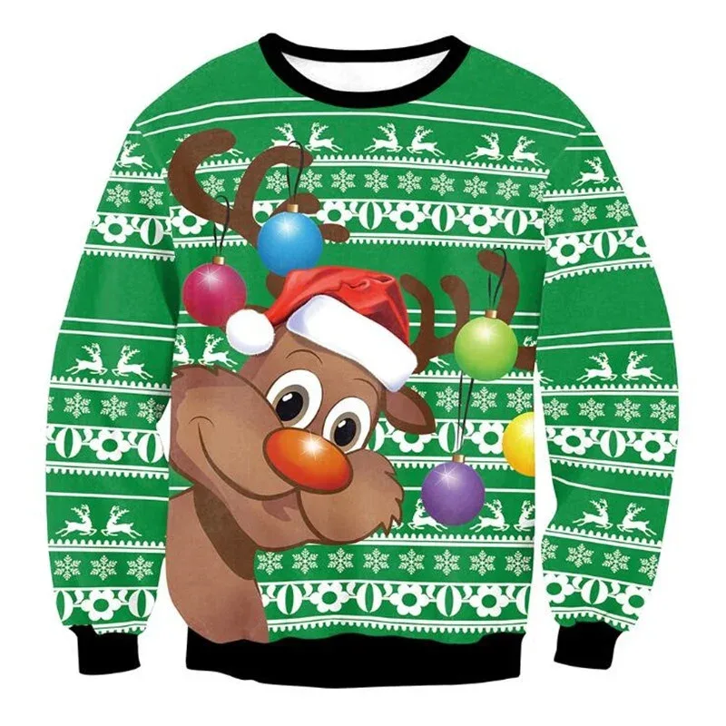 Festival Christmas Pattern Sweatshirts For Men Humping Reindeer 3D Printed Pullover Holiday Party O-Neck Hoodies Long Sleeves