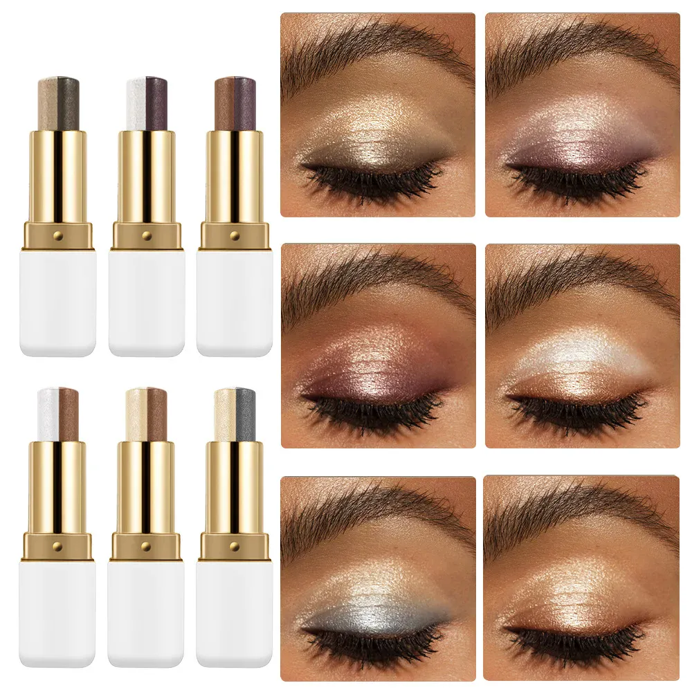 Long Lasting Two Tone Eyeshadow Stick Waterproof Smudgeproof Shimmer Highlighter Blendable Eye Contour Makeup Cosmetic