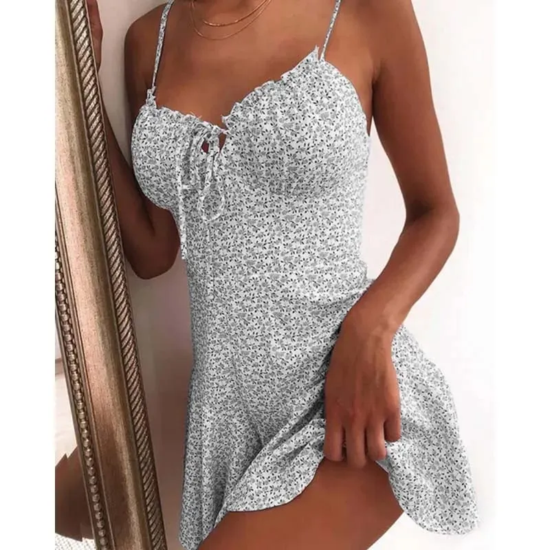 Μίνι φορέματα με floral print A Line Sexy Lady Dating Camisole Στράπλες Φόρεμα χωρίς πλάτη Boho Solid Beach Clothing