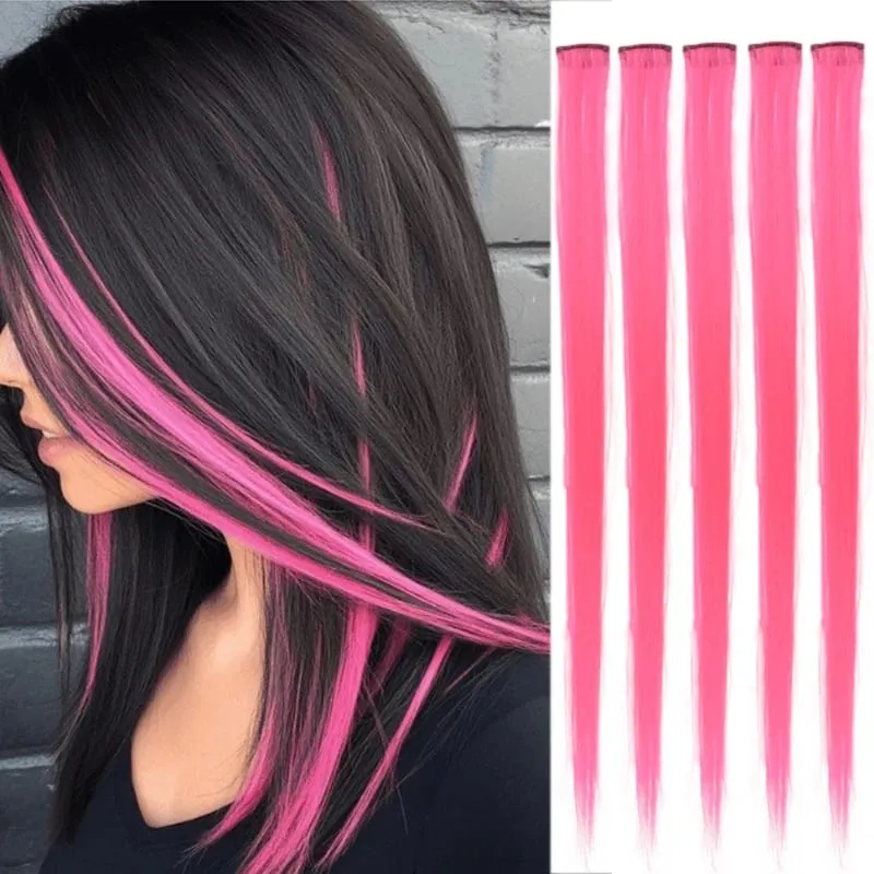 5 Color Clip Style Hair Extensions 24 Inch Straight Hair Extensions Clip Style Synthetic Heat-Resistant Curly Hair Extensions