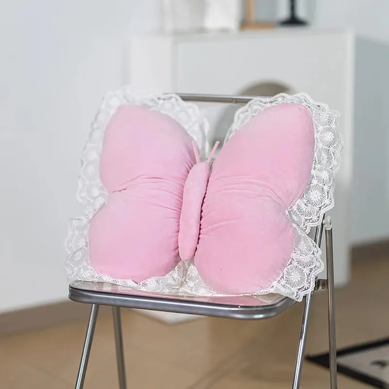 Butterfly Lace Pillow Butterfly Shaped Decorative Pillow For Sofa Couch Bed Plush Velvet Lumbar Support Cushion For Office Chair