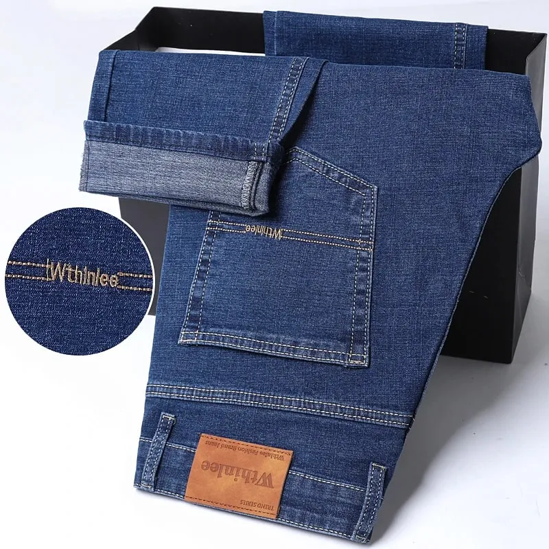 2026 Stretch Stretch Fashion Classic Blue Black Work New Business Men's Jeans Casual StraightDenim Trousers Male Brand Clothing