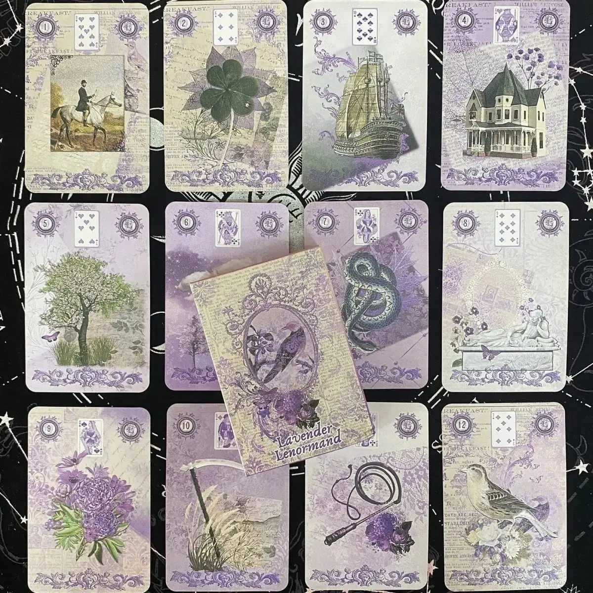 Lavender Lenormand Deck - 9*6cm 36 Cards with Vintage Botanical Illustrations Shabby Chic Purple Aesthetic Tarot Alternative