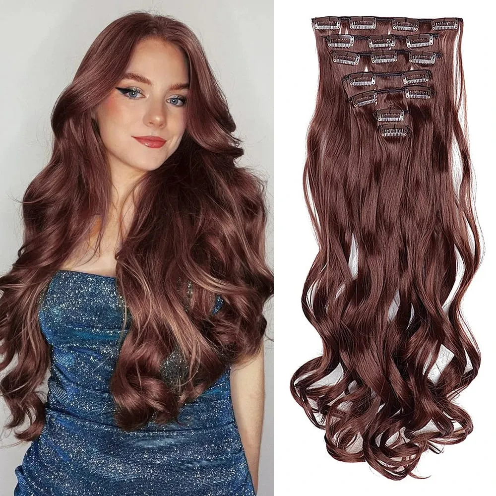 Synthetic Clip in Hair Extensions Purple hairpieces 7pcs/set 22inch Thick Hair for Women Girls Daily Party Cosplay