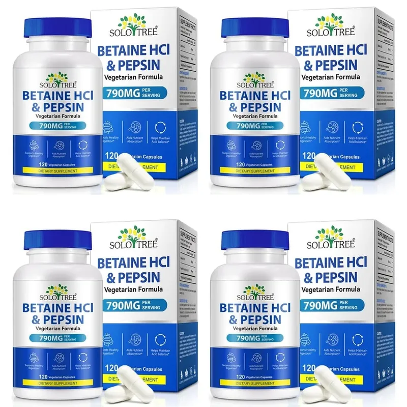 베타인 HCl 펩신 캡슐 790mg 소화 산성 균형 및 영양소 흡수 지원을 위한 채식주의자 성인 120개