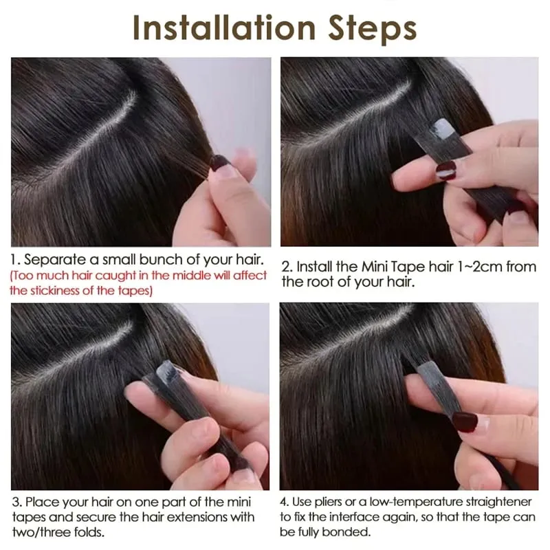 Mini Tape Hair Extensions 18"-30" Machine Remy Skin Weft Adhesive Tape In 100% Human Hair Natural Black Brown Blonde Tape On