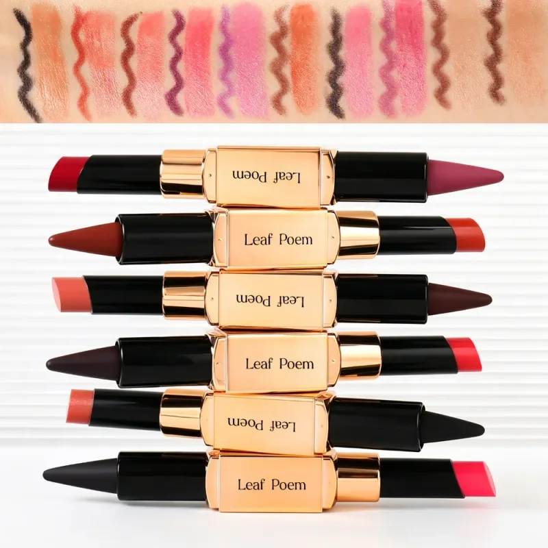 Dual-Ended 2-in-1 Lip Liner Lipstick Waterproof Matte & Satin Finish Slanted Tip Moisturizing Lip Pencil Long Lasting