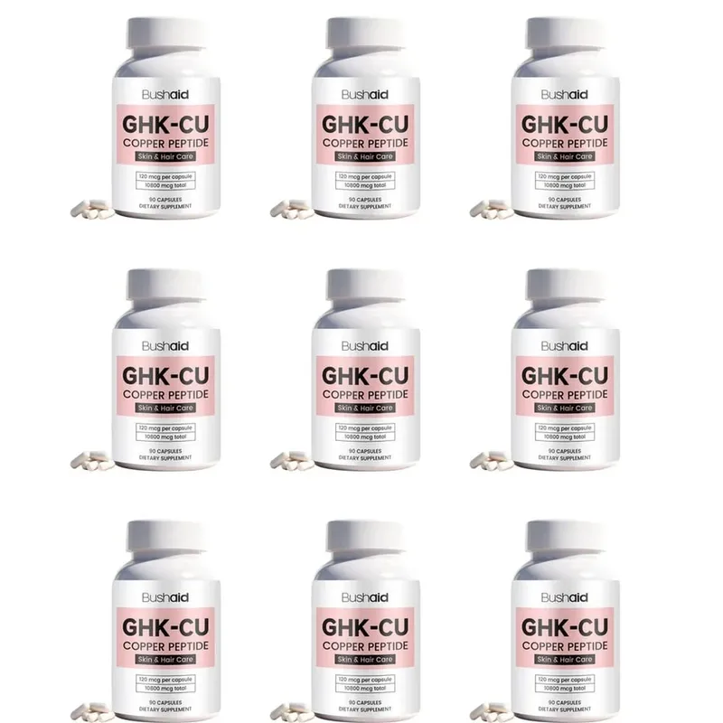 BushAid GHK-Cu Copper Peptide Capsules with Collagen Hyaluronic Acid Vitamin C Skin Firmness & Hair Growth Support 90 Count