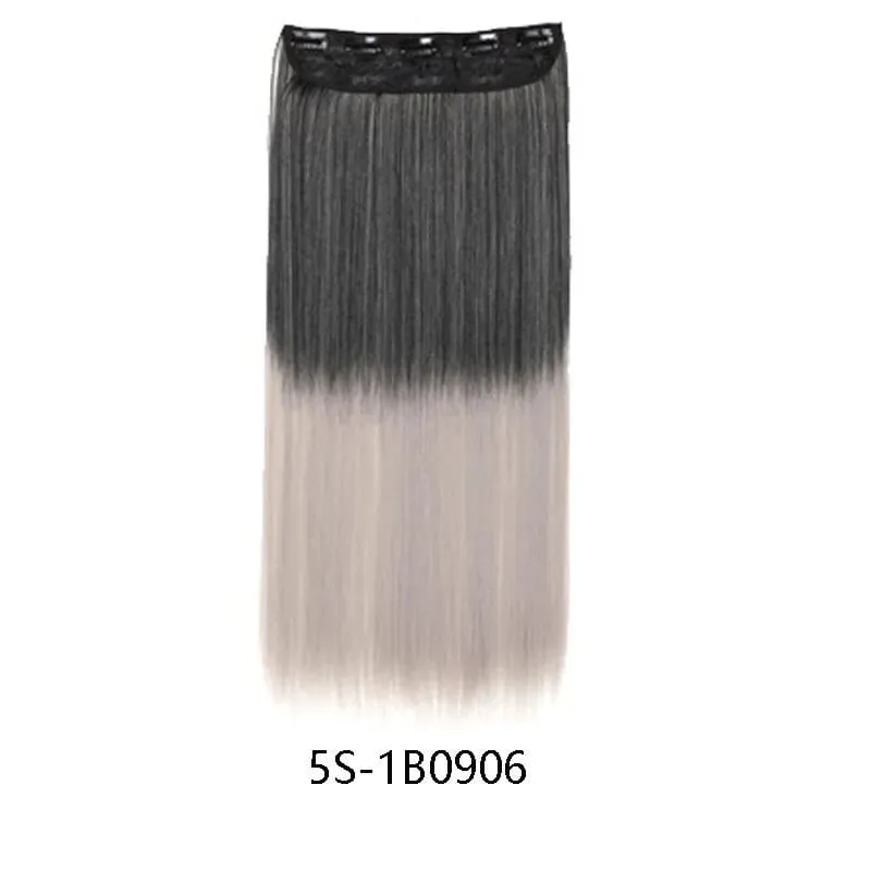Grampo longo e reto sintético de 24 polegadas, extensão de cabelo de uma peça, 5 clipes, cabelo falso loiro, marrom, preto, resistente ao calor