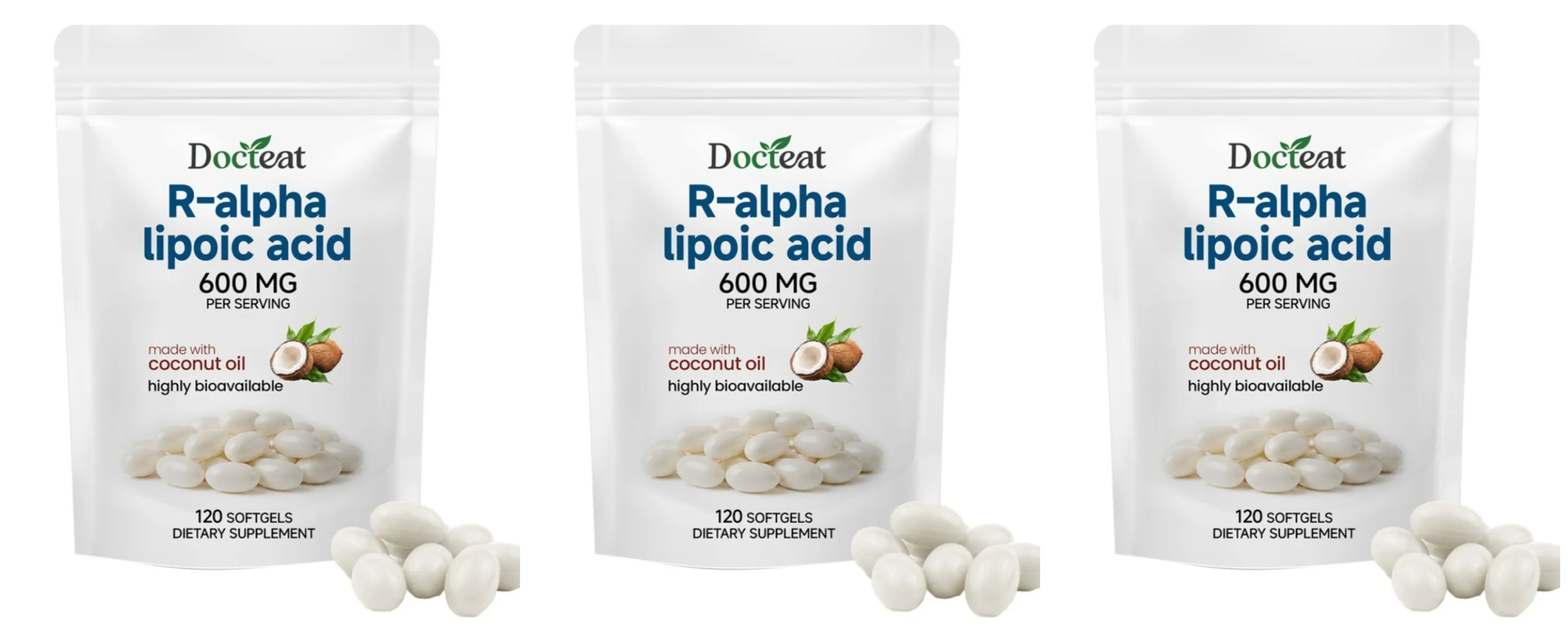 R-Alpha Lipoic Acid Softgels 600 mg Per Serving 120 Count Made with Coconut Oil Convenient Daily Wellness Nutritional Support