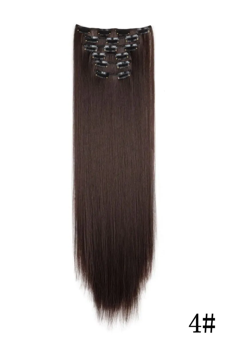 24Inch 16 Clips in Hair Extensions Long Straight Hairstyle Blonde Black Hairpieces Heat Resistant False Hair Daily Use Cosplay