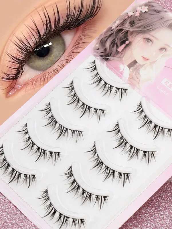 5 Ζεύγη βλεφαρίδων Cat Eye Faux Βλεφαρίδες Βιζόν Βλεφαρίδες με φτερωτό τέλος μακριές βλεφαρίδες Φυσικές μακριές βλεφαρίδες Manga Ψεύτικες βλεφαρίδες Μακιγιάζ