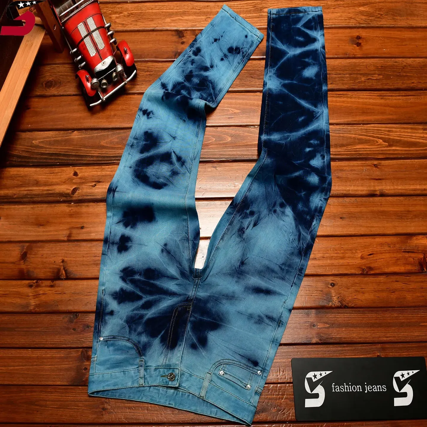 Retro Blue Black Ripped Jeans High Street Korean Version Trousers Y2k Baggy Pants Stacked Jeans Mens Cargo Pants