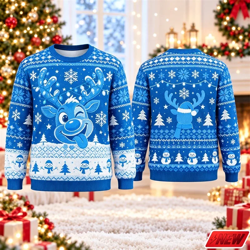 Cute Reindeer Graphic Ugly Christmas Sweater Men Women 3d Printed Christmas Tree Sweatshirt 2027 New Year Party Crew Neck Hoodie