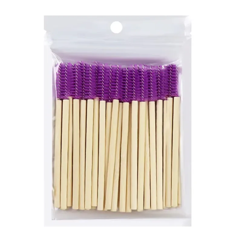 50Pcs Bamboo Handle Eyelash Brushes Mascara Wands Applicator Eye Lashes Extension Brush Eyebrow Spoolie Brushes Makeup Tool
