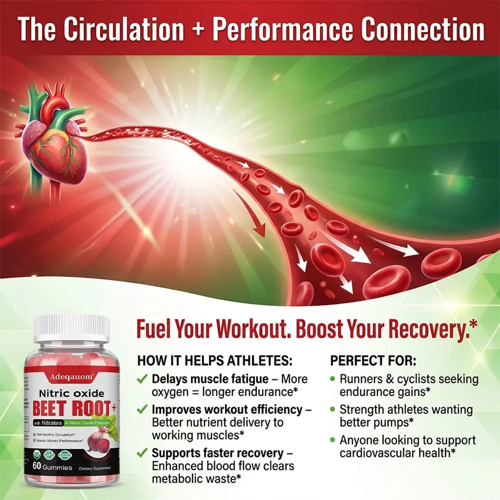 Nitric Oxide Beetroot Gummies Organic Beetroot Extract Blood Circulation Heart Health Blood Pressure Support Natural Flavor