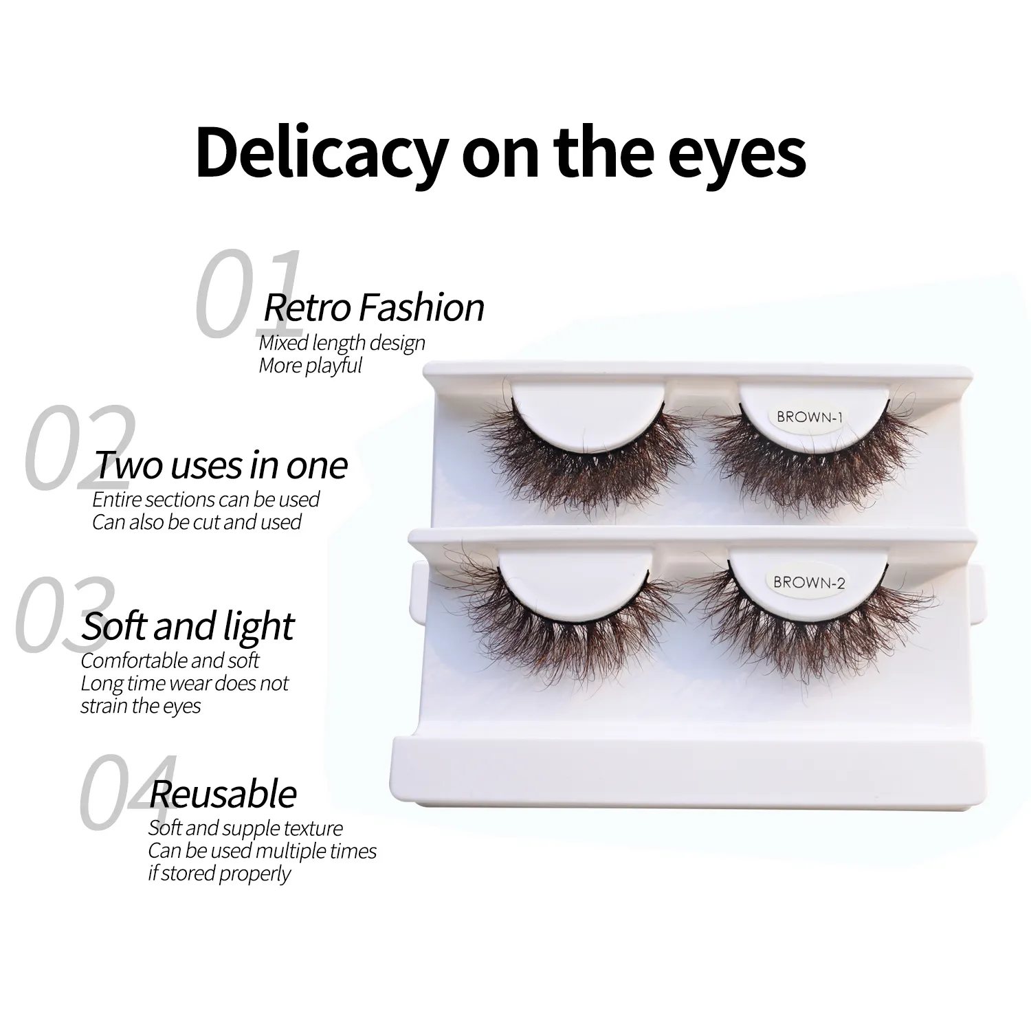 `Dark Brown 3D Mink False Eyelashes Fluffy Wispy Volume Strip Lashes Soft Handmade Brown Mink Lashes Natural Makeup Eye Beauty T